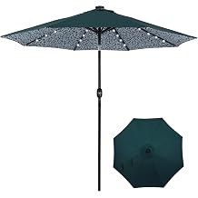 Backyard Expressions 9FT Solar Patio Umbrella with 32 LED Lights, UPF50+ UV Protection, Fade-Resistant Fabric, Easy Tilt & Crank, Outdoor Umbrella for Patio, Deck & Pool Base Not Included