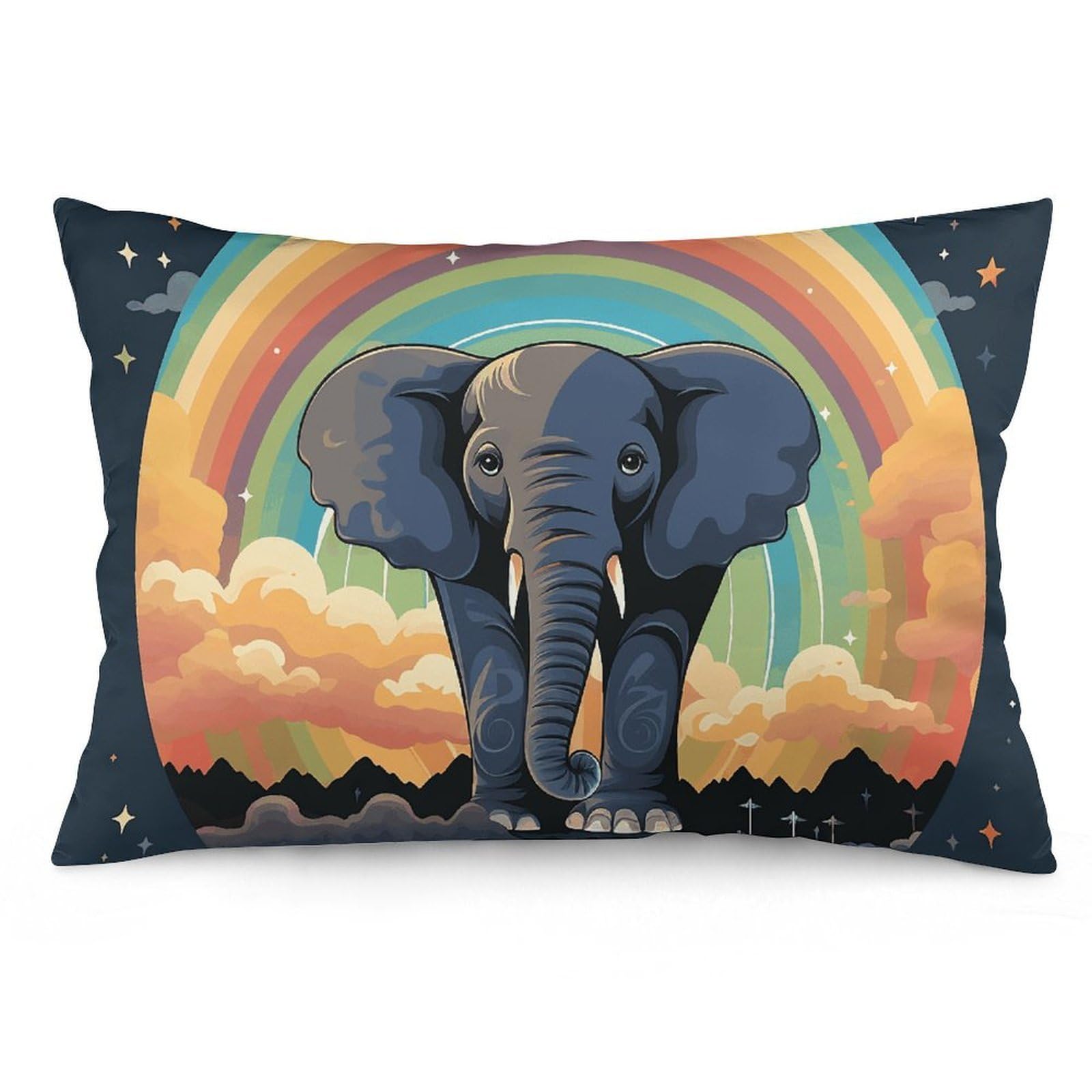 NONHAI 2 Pack Pillow Cases for Hair and Skin, Soft Breathable Pillow Case Covers with Hidden Zipper, A Cute Elephant on A Rainbow Background Pillowcase 12 "x20 Pillow Covers for Sleeping Gift