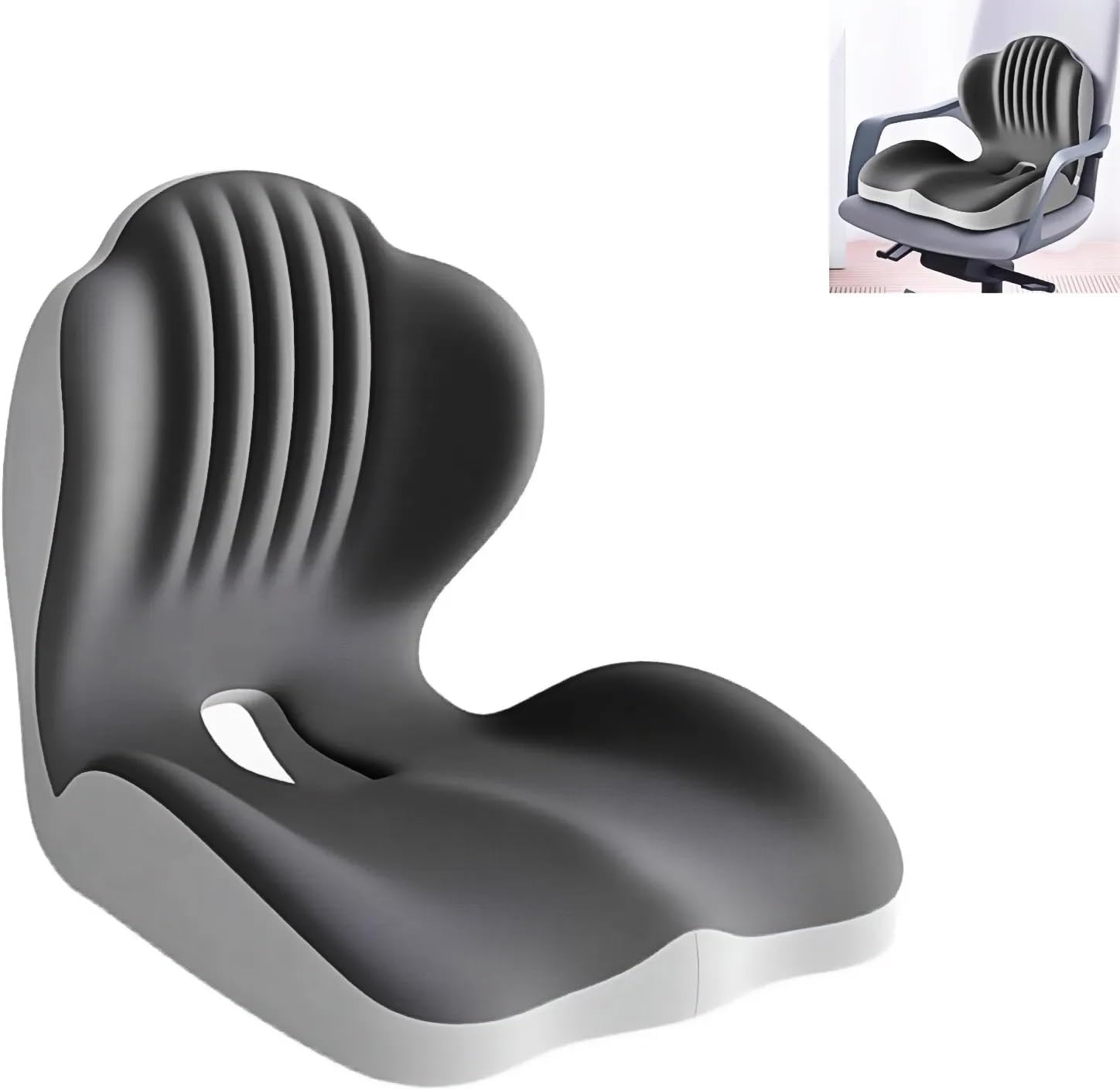 Memory Foam 2-in-1 Back & Seat Cushion Set with Coccyx & Lumbar Support, Car Chair Cushion, Office Chair Cushion L-Shaped Ergonomic Design (Black Grey) โ image 1