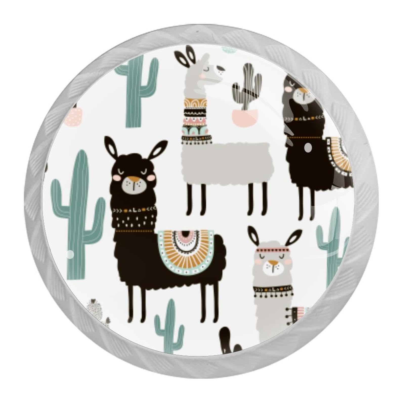 Tqmspg 4 Pieces Drawer Pulls Cactus Alpaca Animal Door Knobs Dresser Handles for Kitchen Wardrobe Cupboard Hardware Furniture
