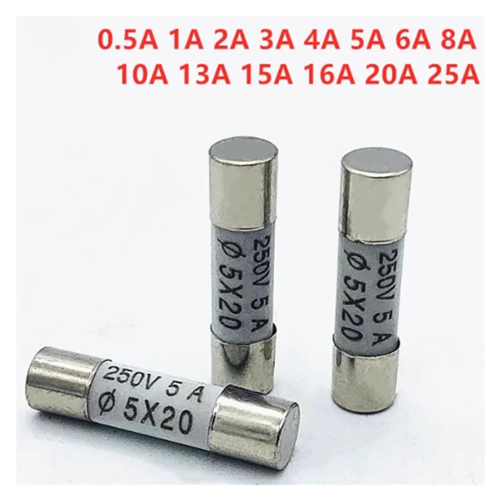 100 sztuk/pudełko RO54 5 x 20 mm 5 x 20 250 V rura bezpiecznikowa 0,5 A 1 A 2 A 3 A 4 A 6A 8A 10A 25A (16A)