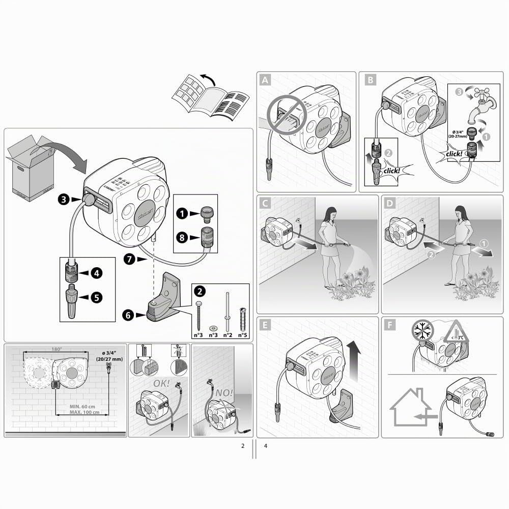 Claber Rotoroll Evolution 30 m, Automatische Schlauchtrommel der Wand Aufhängbar mit Slow Rewind