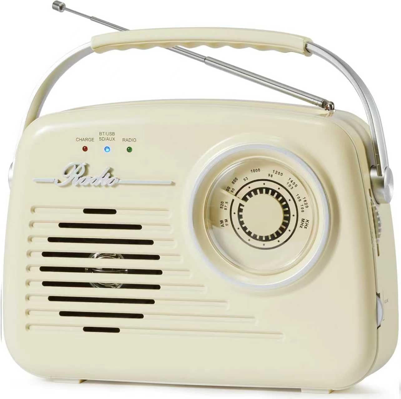 Portable AM FM Radio, Retro Radios Battery Powered & Plug-in Wall, Vintage Radio with Bluetooth, Easy to Use Large Dial for Home/Outdoor/Kitchen (Beige)