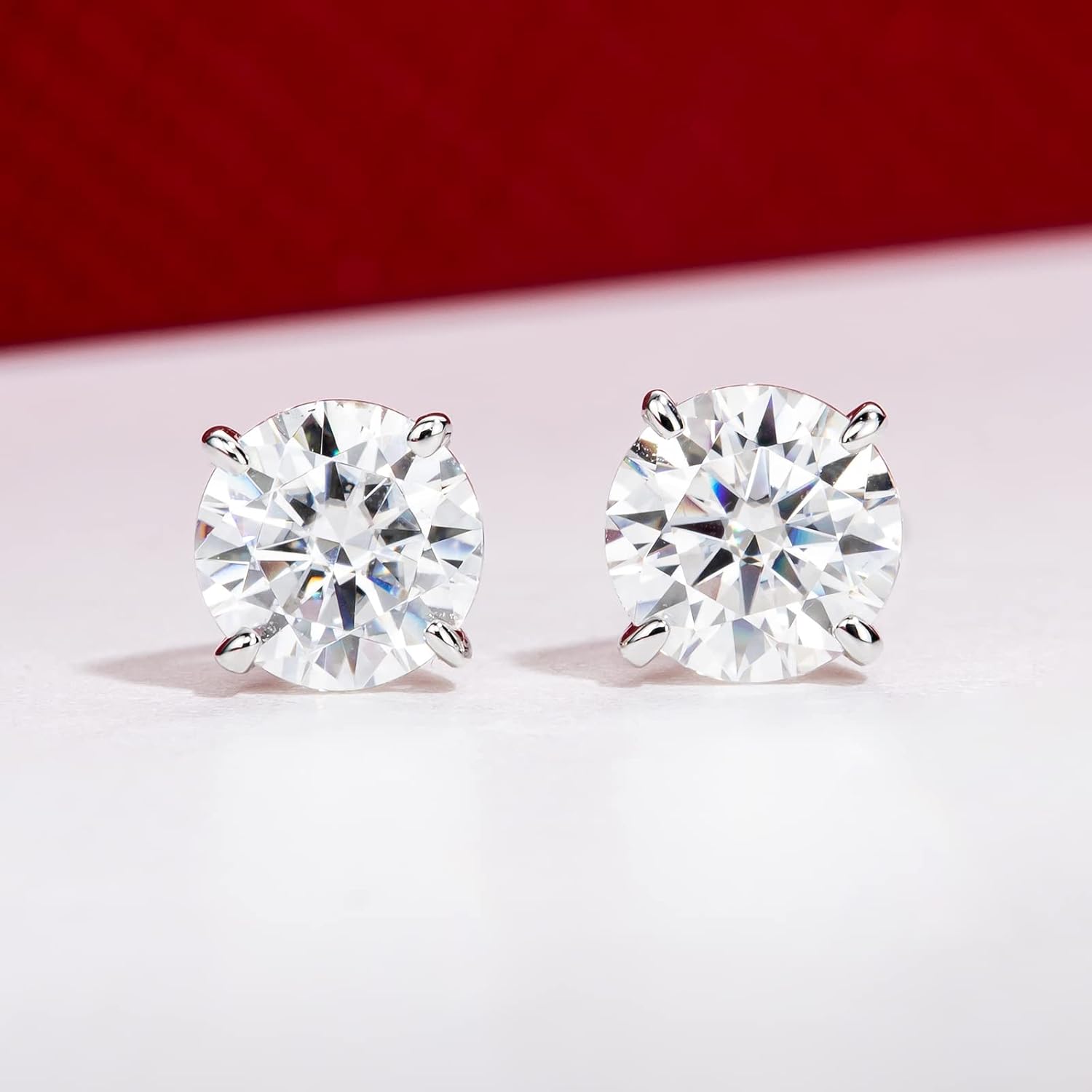 14K Solid White Gold Moissanite Stud Earrings, -4 CTTW, D Color & Flawless Moissanites, 4 Prongs Earring Gifts for Women Men, Elegant Jewelry Box Packed