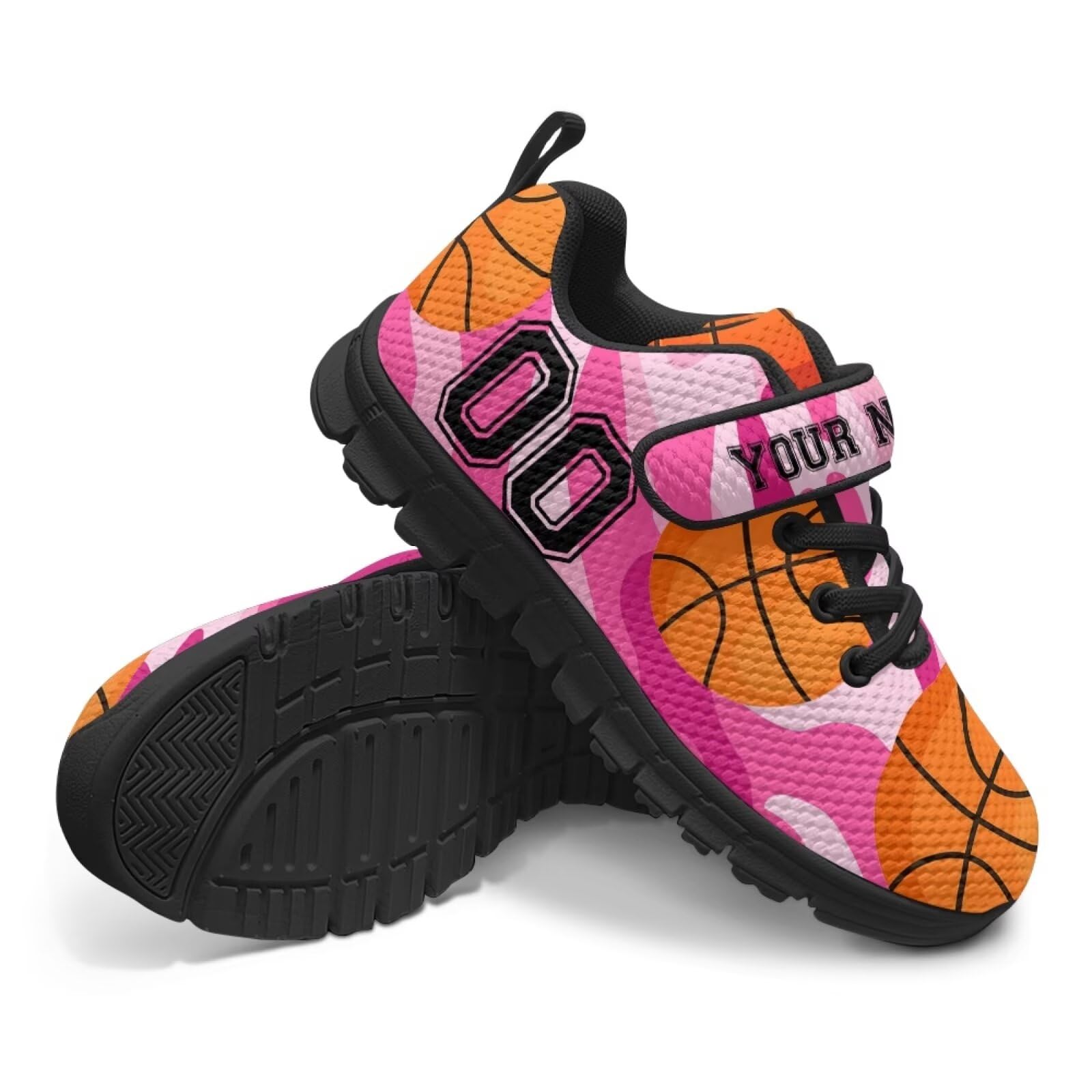 Pointodoor Kids Basketball Athletic Shoes for Boys Size 11 Custom Name Sneakers Pink Camo Print Lightweight Breathable Sports Running Tennis Shoes Indoor Outdoor Sneaker with Single Buckle