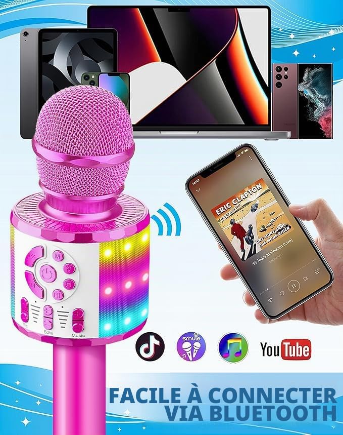 MICROPHONE ENFANT, MICRO Karaoké sans Fil Bluetooth pour Cadeau Anniversaire Fil EUR 26,19 - FR