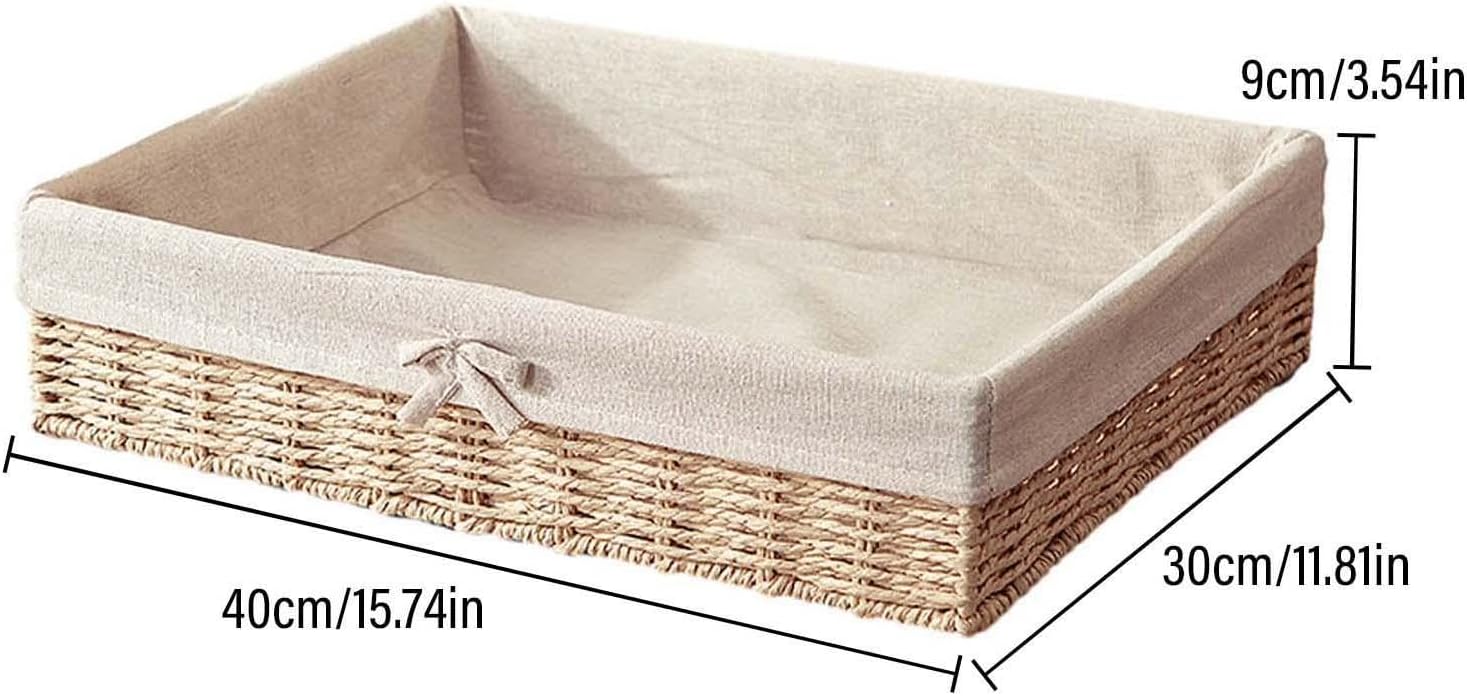 Qianly 2x Woven Baskets Paper Rope Storage Basket, Display Storage Rectangular Organizer Bin, Decorative Basket for Chocolate Breakfast