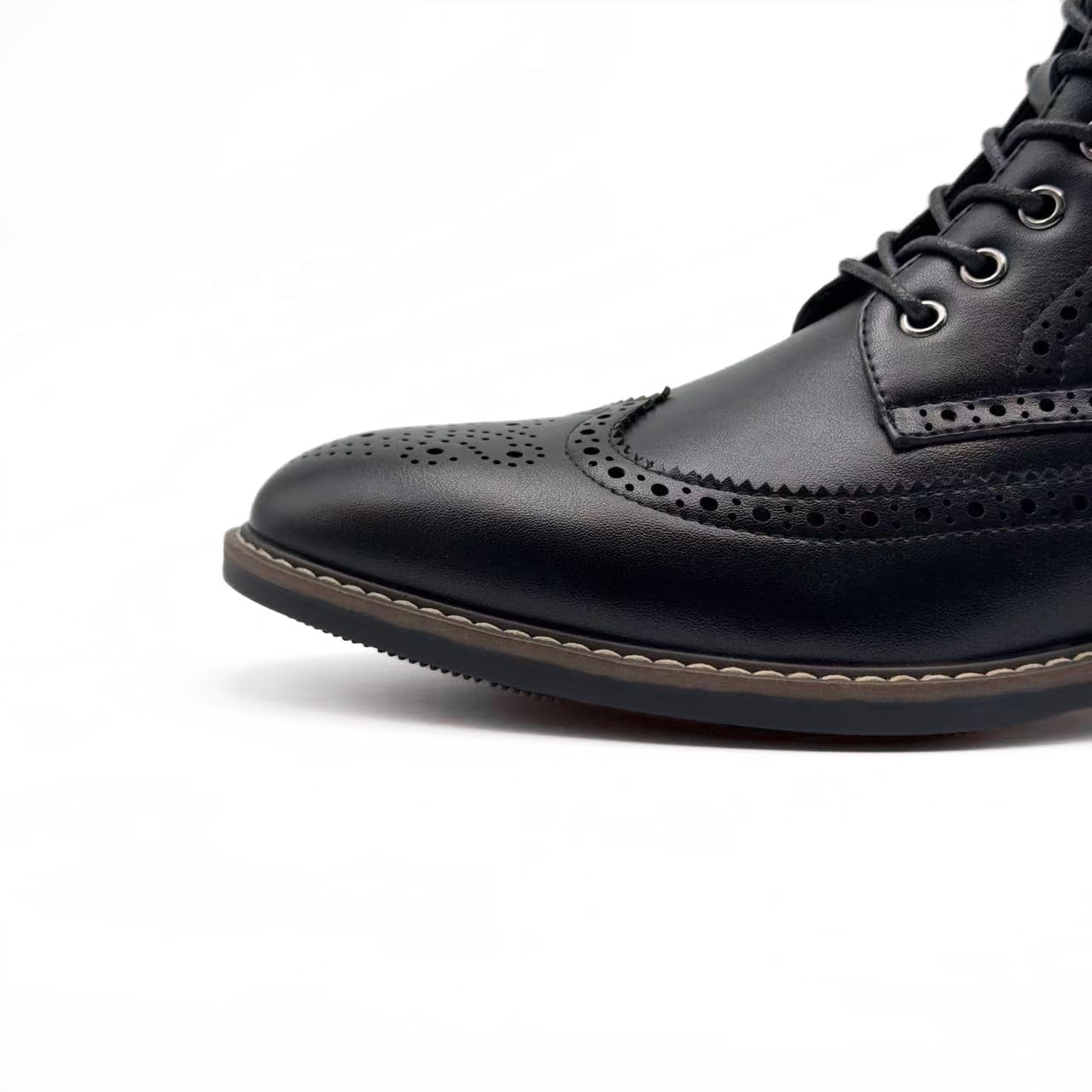 Finishing & Sewing Botas de vestir con punta de ala para hombre, estilo clásico brogue, zapatos de vestir Oxford con cordones