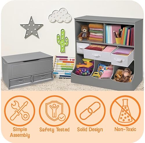 Miniatura 3 de Badger Basket Caja de juguetes de madera maciza de granja, baúl de almacenamiento rústico con panel reversible "TOYS", bisagra de seguridad y