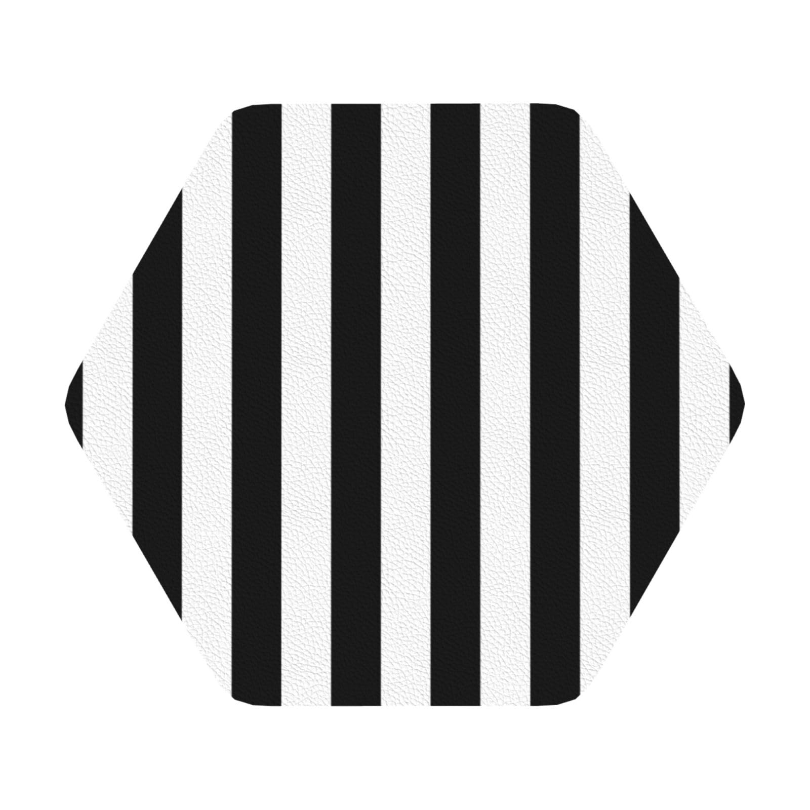 Black and-White Stripes PU Leather Coasters Set of 6 Hexagon Drink Coasters