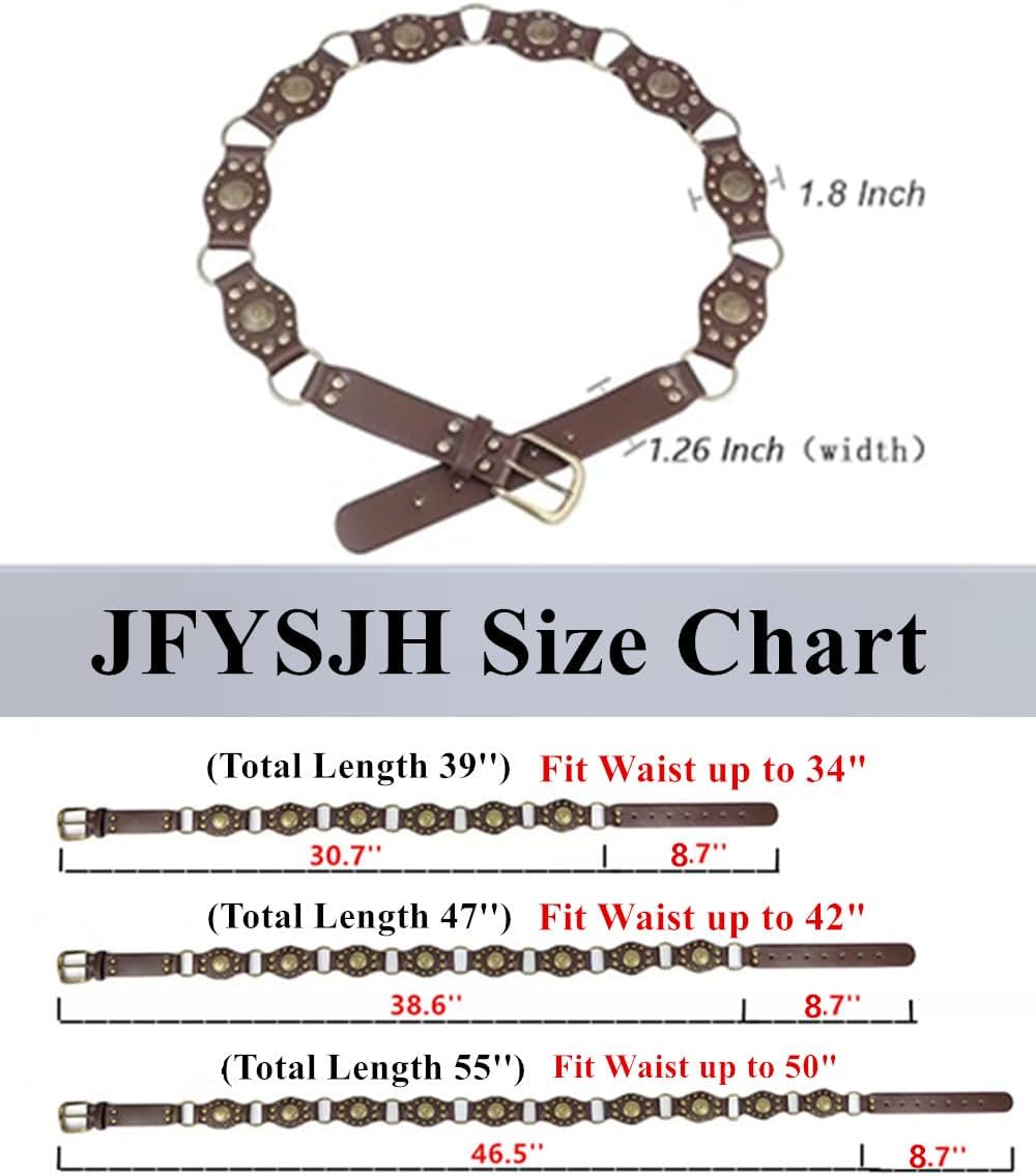 Western Belts for Women Cowgirl Y2K Leather Concho Chain Belt Boho Disc Vintage Country Belts for Dresses - Image 7