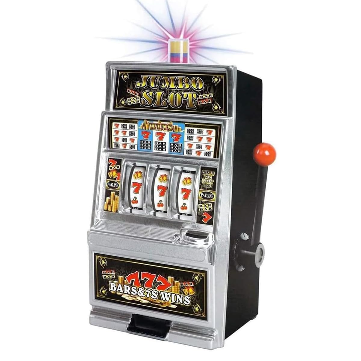 Ovwanren Black Lucky Sevens Jumbo Slot Machine Casino Toy Piggy Bank Replica With Flashing Lights And Jackpot Sounds