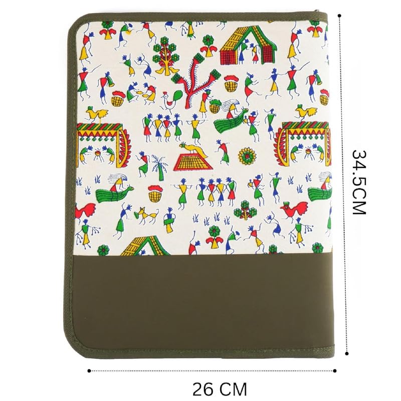 Image of Future X Eco-Friendly Jute File Folder | Handcrafted Document Folder with Button Closure | Reusable Office & Conference File Holder (Dancing Green Chain Bag)