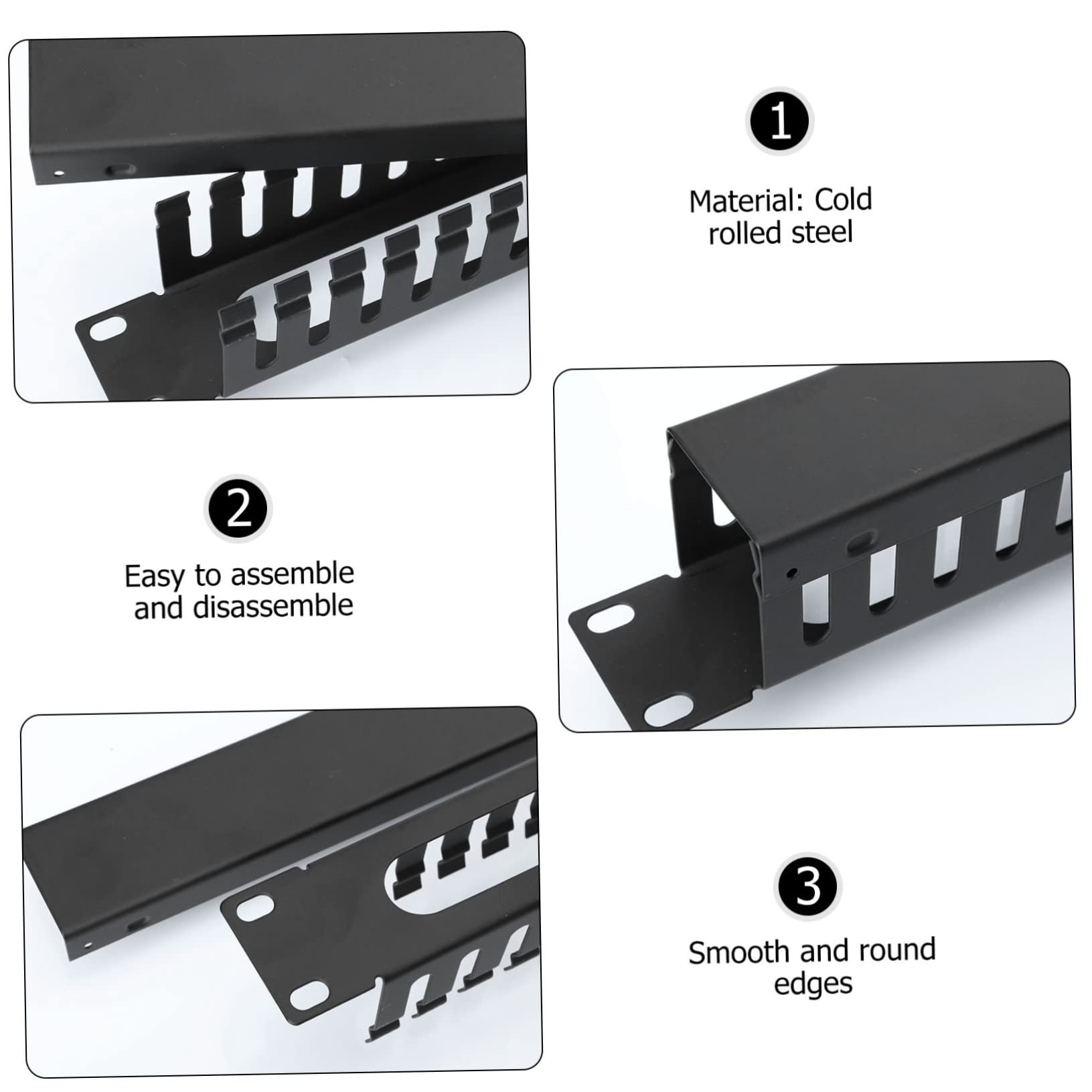 24-port Rack Kabelorganisator aus Kaltgewalztem Stahl, Schwarz