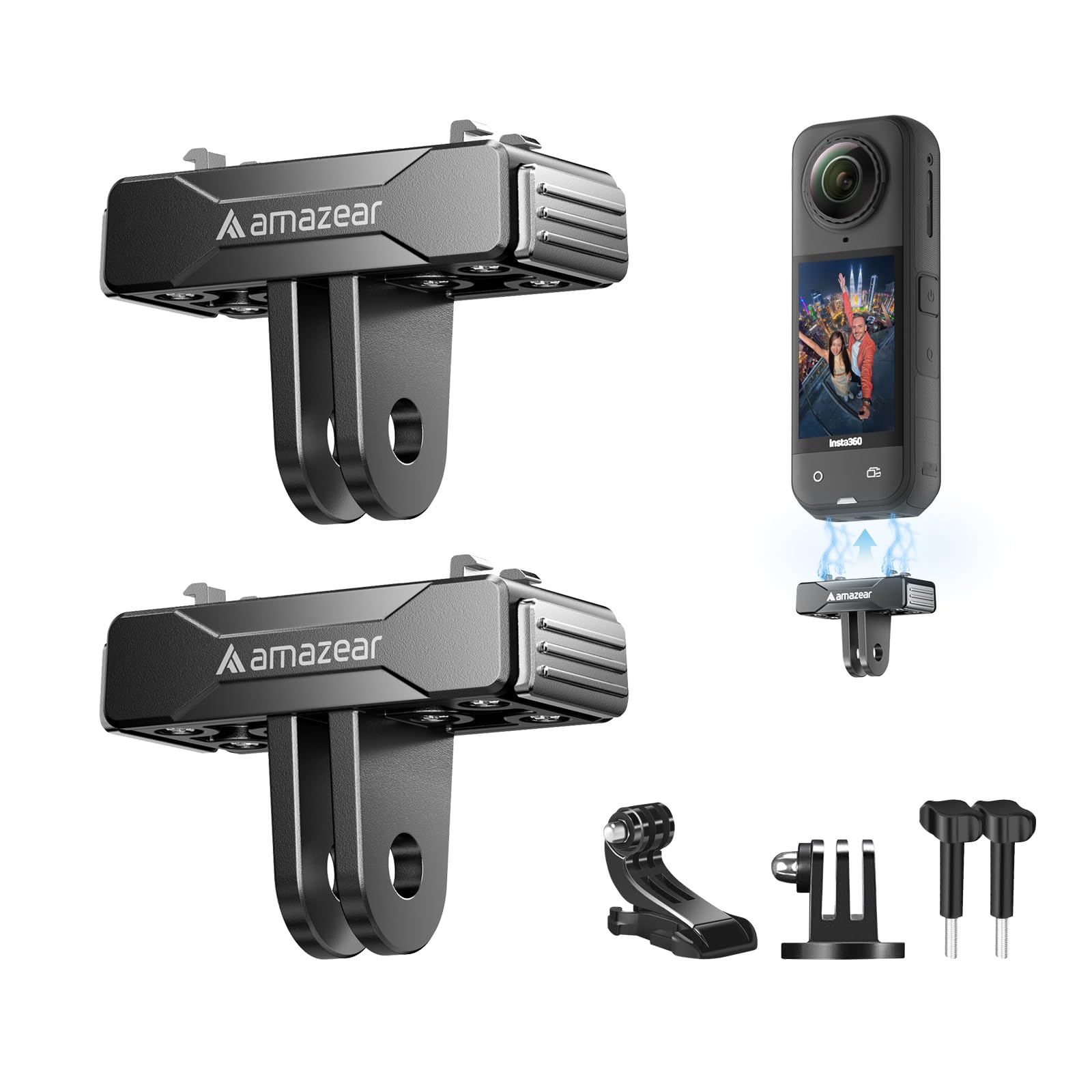 AMAZEAR Supporto magnetico per Insta360 X5/X4 Air (2 pcs), Insta 360 X5 / Ace Pro 2 Supporto magnetico a sgancio rapido- Adattatore QR in Plastica con Filettatura 1/4"-20, Costruzione in Plastica