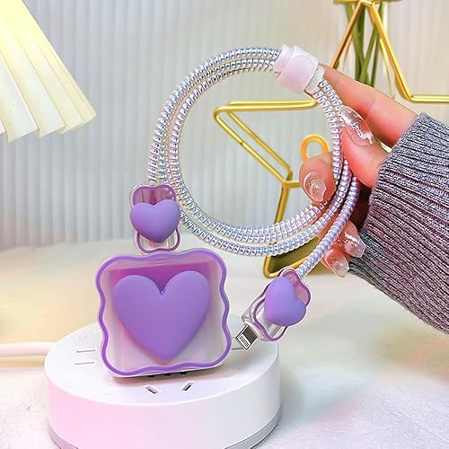 Miniatura 5 de ZOSTLAND 5 en 1 DIY 18W 20W Protector en forma de corazón, cable de datos, cargador USB, organizador de cables para auriculares, compatible con