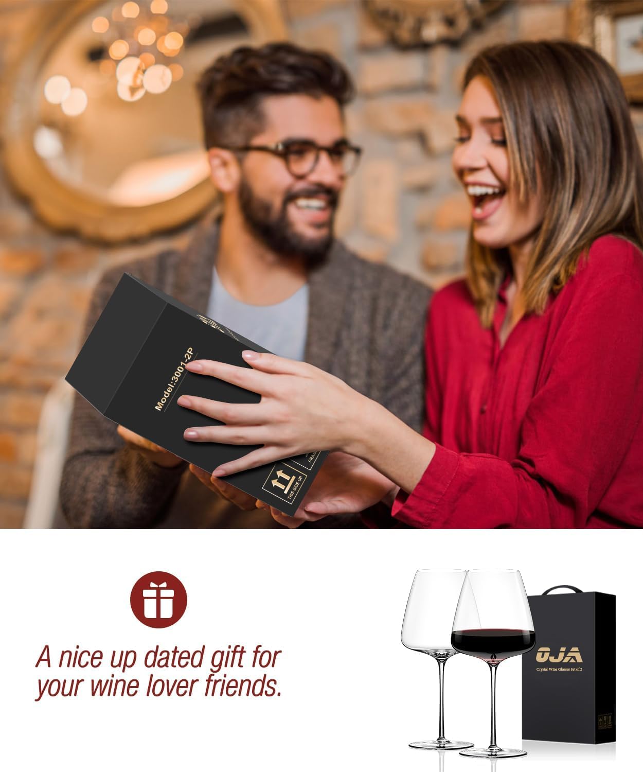 Juego de 2 copas de vino tinto grandes sopladas a mano de cristal borgoña, ligeras, transparentes, mejores para degustación de vino, Navidad, cumpleaños, aniversario, regalos de boda, 23 onzas