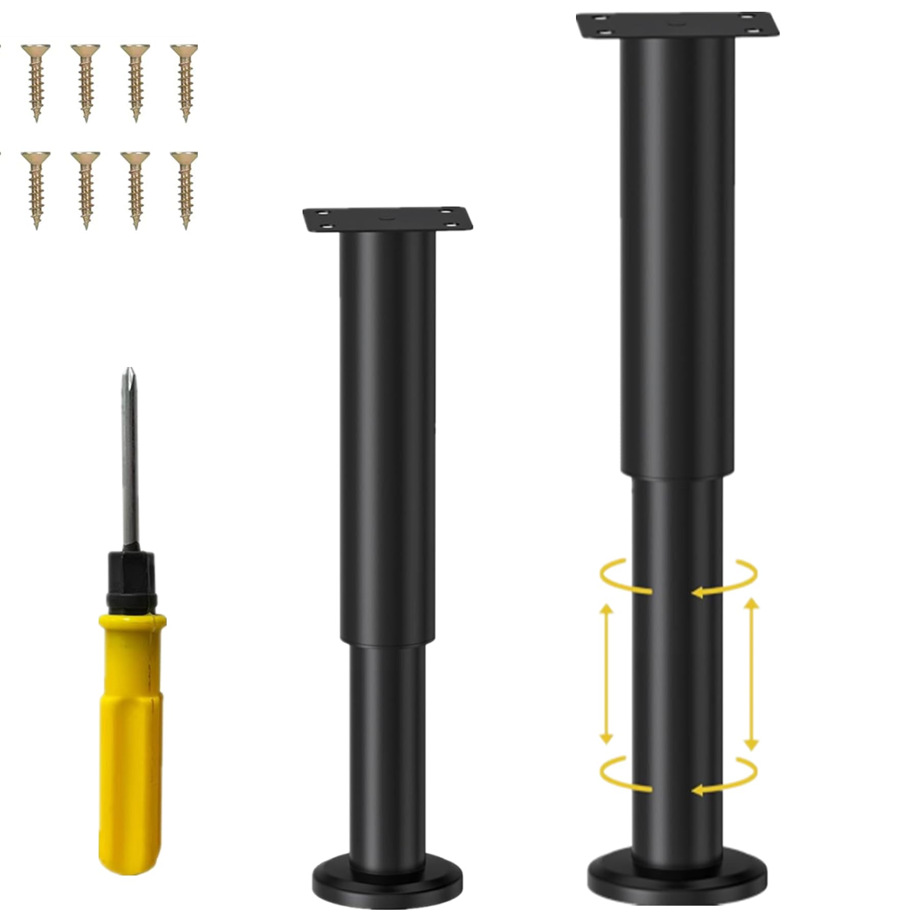 2 Gambe da Tavolo inMetallo,Gamba daTavolo Regolabile, Gamba da Tavolo Regolabile,Gambe per Mobili, kit include Cacciavite e viti (Nero, 25-43 cm)