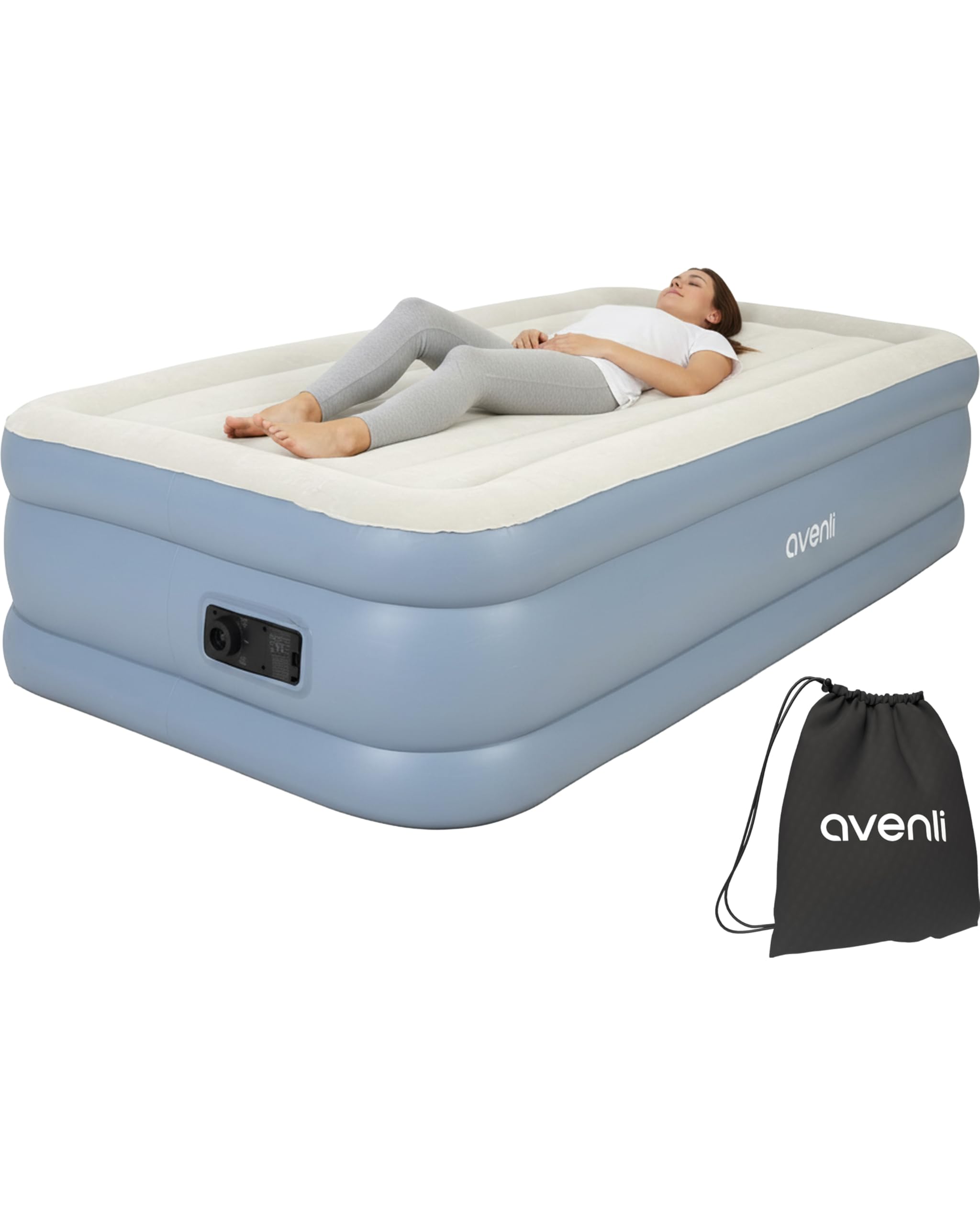AVENLI Cama Hinchable Colchón autohinchable Individual 191x99x46cm Cama de Invitados con Bomba integrada Superficie de Descanso Extra Alta y Aterciopelada para Camping y hogar