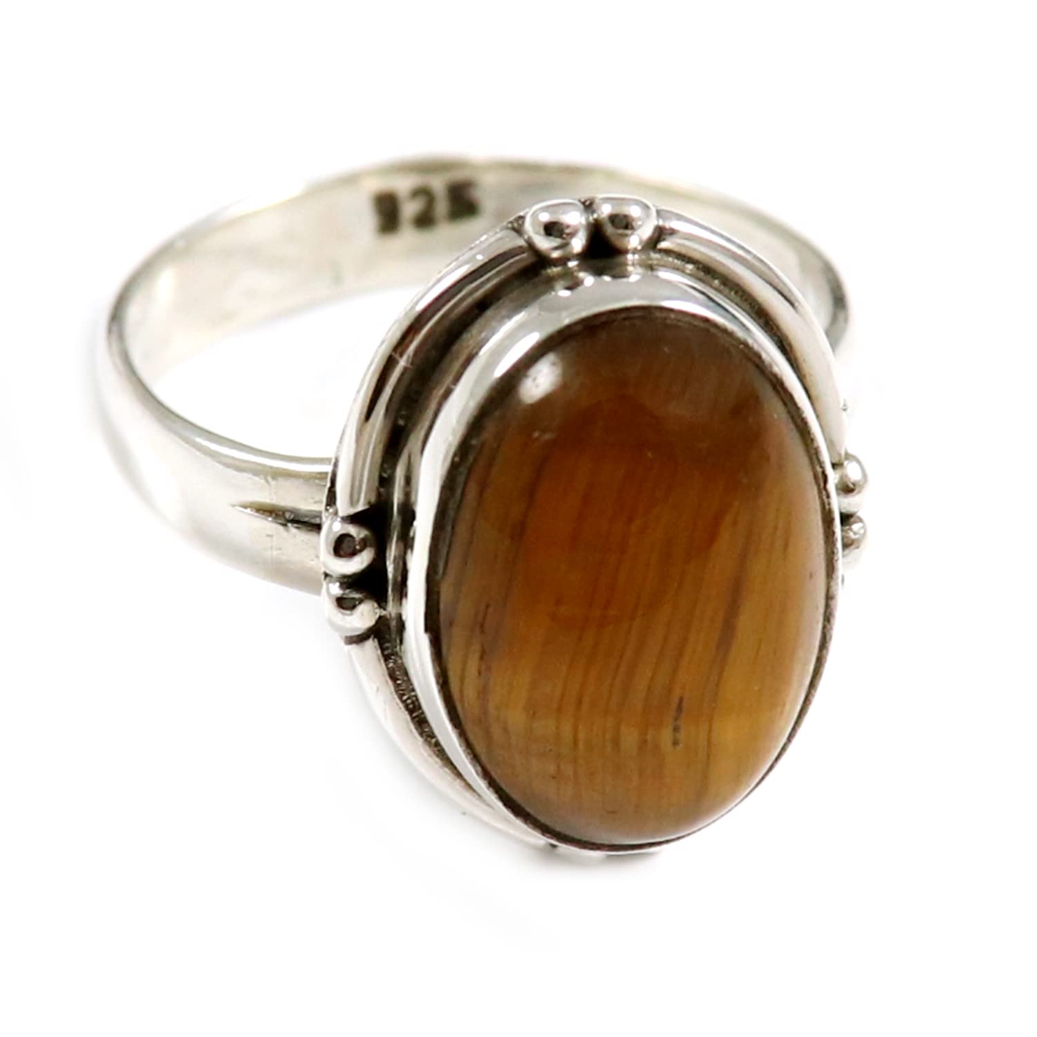 Tiger Eye Oval Gemstone Ring For Women Solid 925 Sterling Silver Ring Handmade by Goyal Exports SRG202A