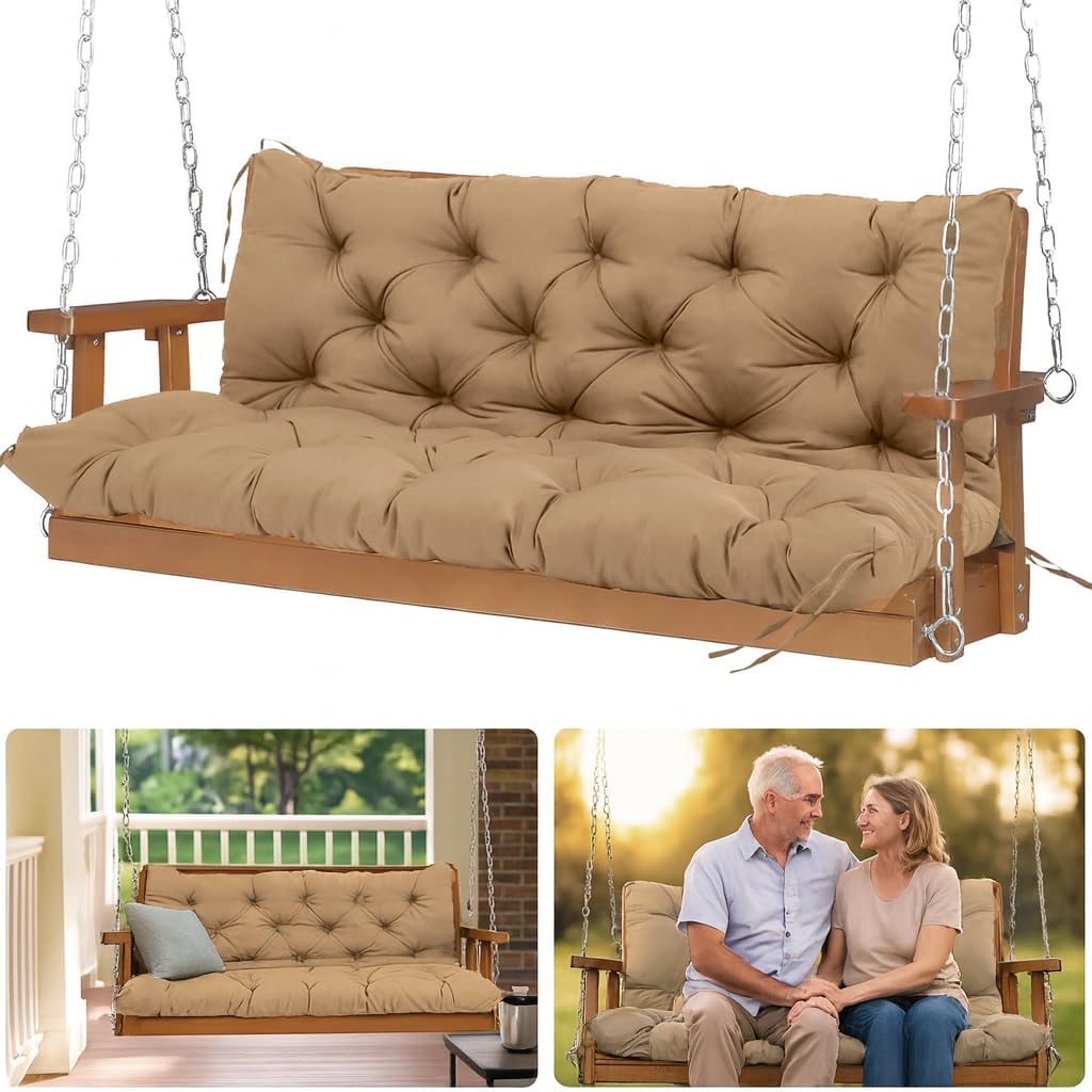 Porch Swing Cushions Thickened 5 inch 3 Seat Garden Swing Seat Cushions Replacement Waterproof Outdoor Bench Cushions 60 x 40 inch