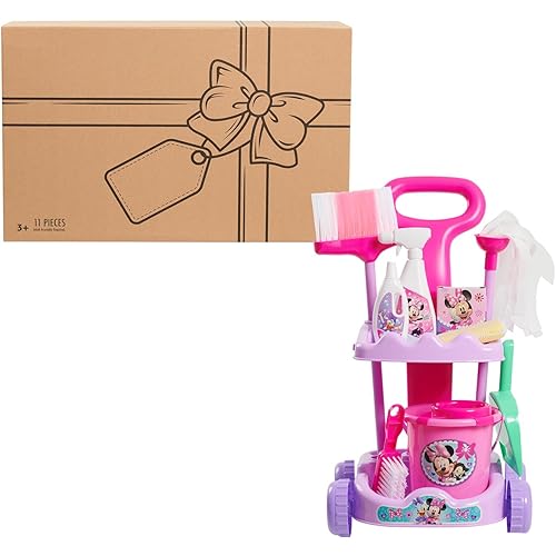 Disney Junior Minnie Mouse Sparkle 'N Clean Trolley, 21-inches, 11-pieces, Pretend Play, Kids Toys for Ages 3 Up, Amazon Exclusive by Just Play