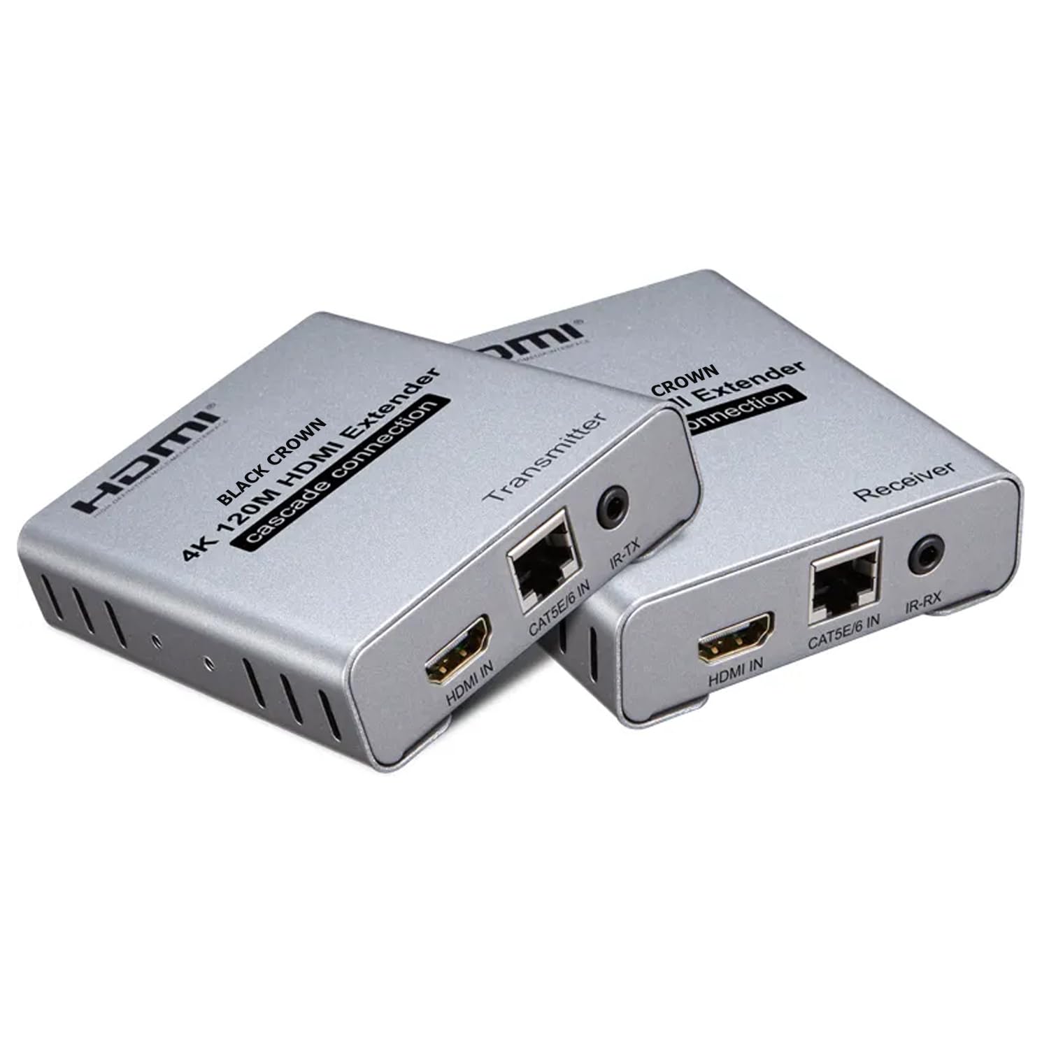 BLACK CROWN 4K 120M HDMI Extender casecade Connection, 394FT 30Hz HDMI Extender Over IP Ethernet RJ45 Cat5e 6 cable Transmit HDTV Audio video Support cascade IR for Laptop etc.(Silver)-image-35