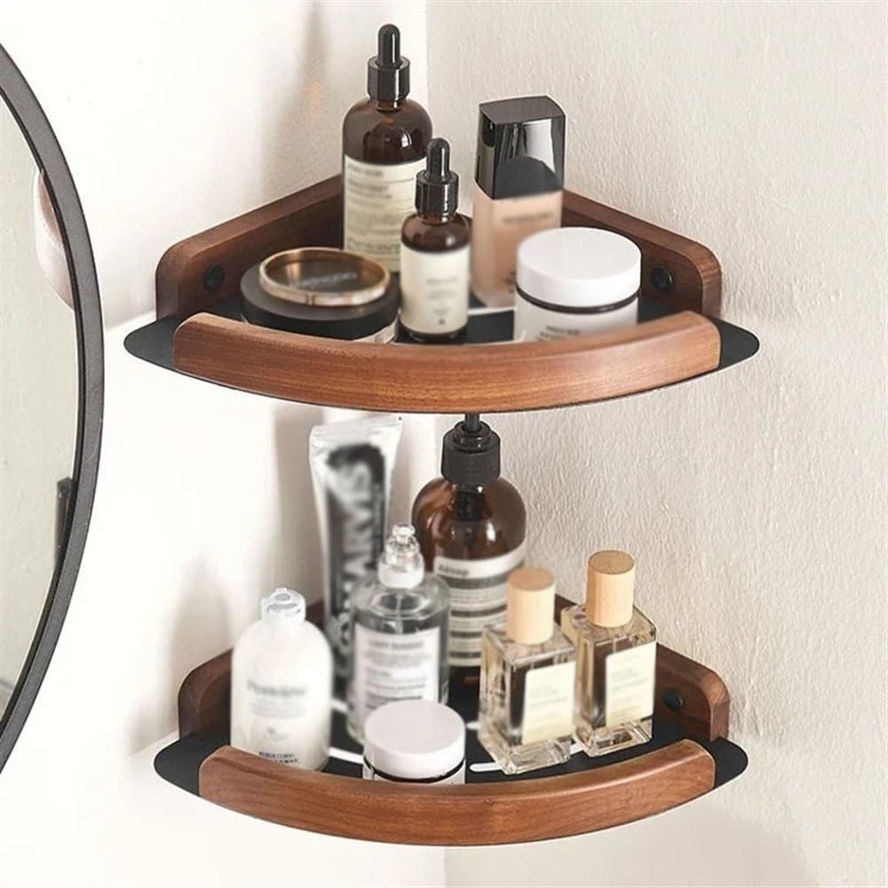 Organizador Ducha Estante de ducha de esquina, estante de ducha de esquina montado en la pared con barandilla de madera, organizador de ducha triangular de lujo ligero for baño y cocina Estante Ducha(