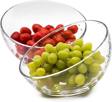 TOSSOW Glass Slanted Bowl Set, 2 Multifunctional Slanted Bowls, Perfect for Serving Salads, Popcorn, Dipping sauces, seasonings, Snacks, Oatmeal, Plants, cat Food, etc.