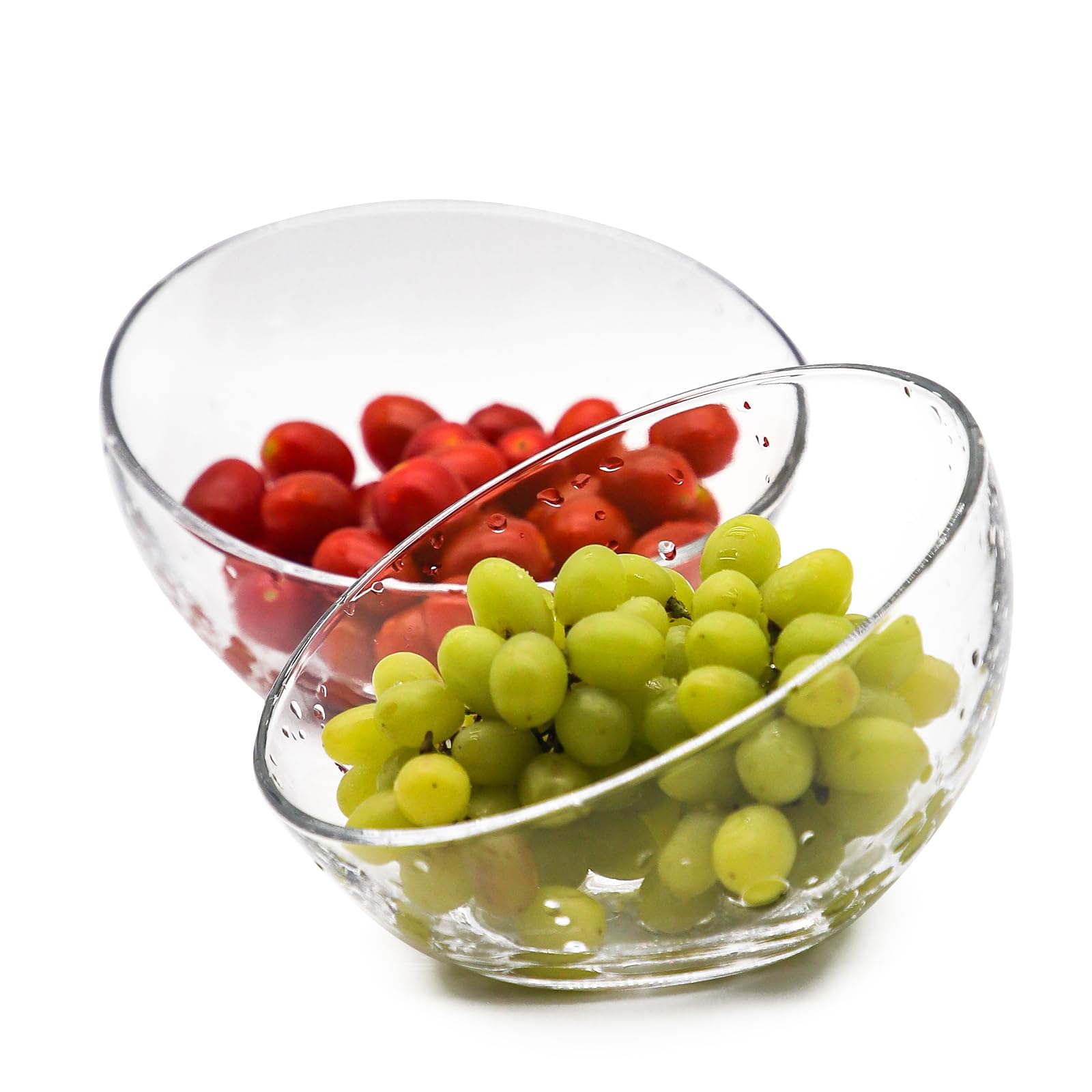 TOSSOW Klarglas Set mit 2 klaren, schrägen geschnittenen, geneigten dekorativen Servierschalen, Snacks, Salat, Obst, Süßigkeiten, Popcorn-Dips, Gewürzen, Snacks, Haferflocken und mehr