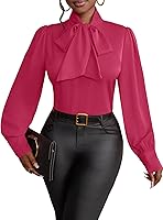 Vista 24 de Vrtige Camisa de mujer elegante con cuello de lazo, manga larga, blusa para la oficina