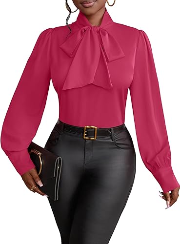 Miniatura 24 de Vrtige Camisa de mujer elegante con cuello de lazo, manga larga, blusa para la oficina