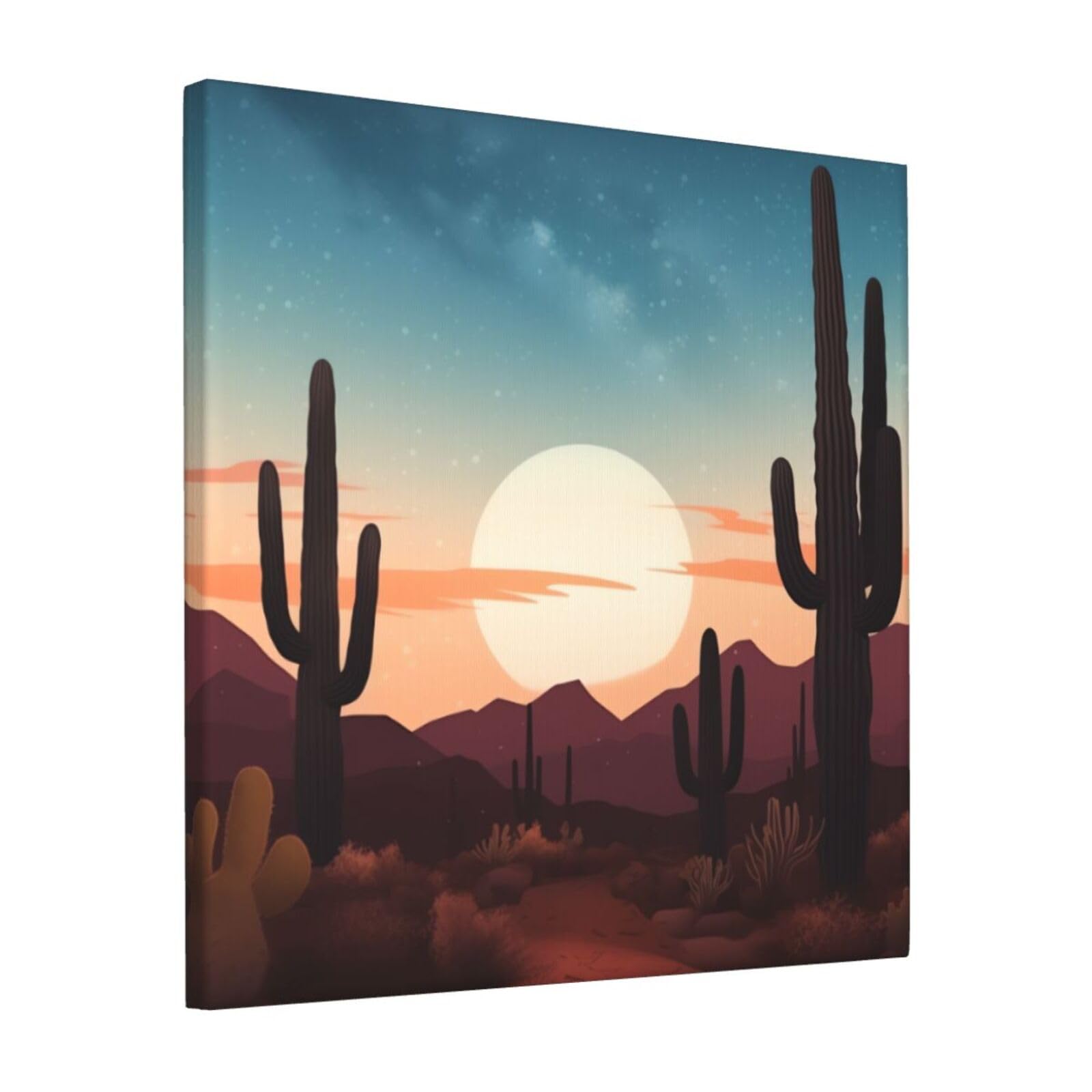 FodPand Desert With Cactus Canvas Wall Art for Living Room Wall Decor 12"x12" Modern Artwork Painting Pictures Hanging Canvas Prints Aesthetic Wall Art for Bedroom Bathroom Office Wallart Decor
