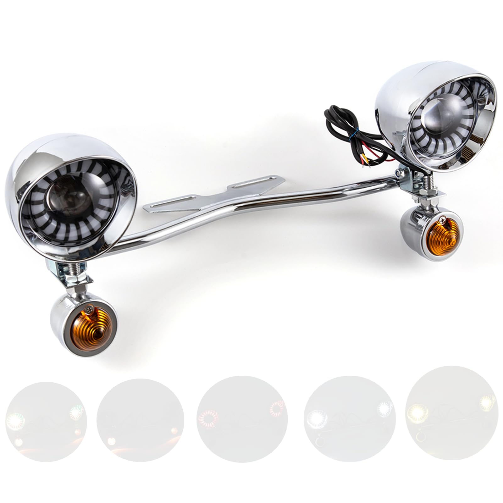 Universal faros auxiliares de moto custom LED 1 juego faros antiniebla para motocicleta cromados compatible con Shadow VT 750 1100 (Con soporte)
