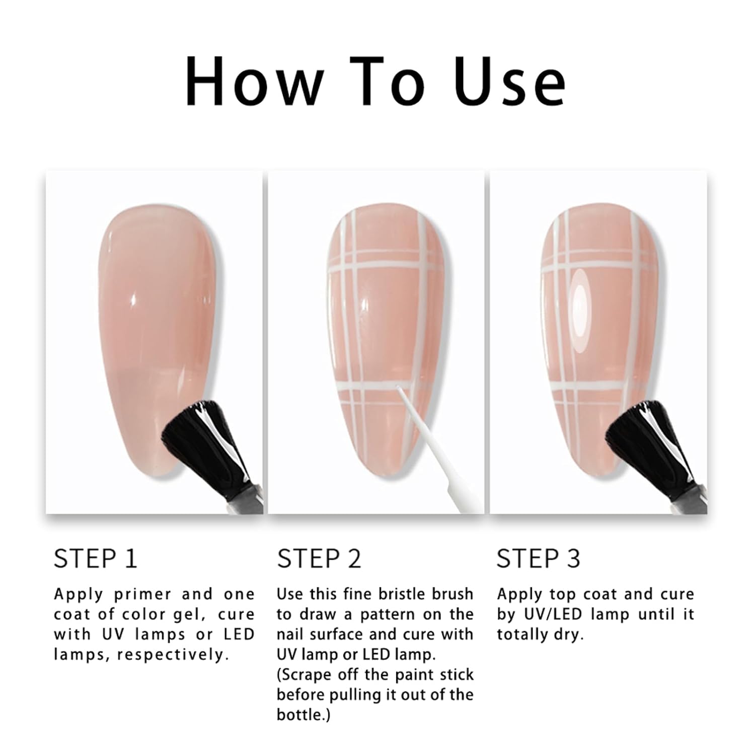 White Gel Nail Polish for French Tip, Color Nail Art Paint for Thin French Gel Liner Nail Art Soak off UV Curing Salon (White)