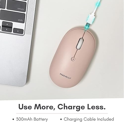 Miniatura 4 de Macally Mouse inalámbrico Bluetooth recargable, una simple necesidad de espacio de trabajo, mouse Macbook con botones silenciosos y batería de larga