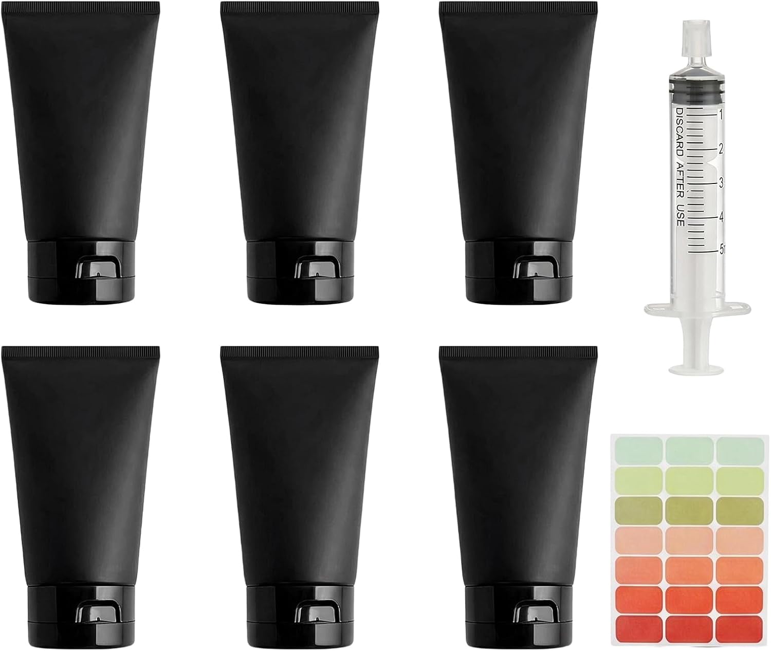 6 Pcs 3.4oz Travel Black Flip Top Squeeze Tubes with Label&Bag
