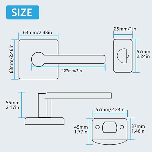 Miniatura 7 de HISAFE X-1601-PS-6P - Manija de puerta de paso, manija de puerta sin bloqueo, manija de puerta de alta resistencia, acabado negro mate, apertura a