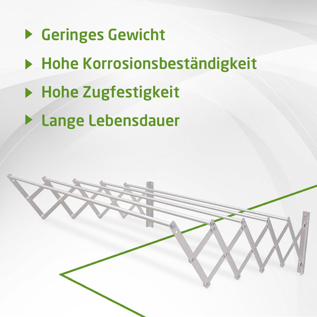 Amig – Ausziehbarer Wandwäscheständer - Maße: 140x14x3 cm - Trockenlänge: 7 m - Rostfreies Aluminium - Edelstahlschrauben - Für Innen- und Außenbereich - Einfache Montage