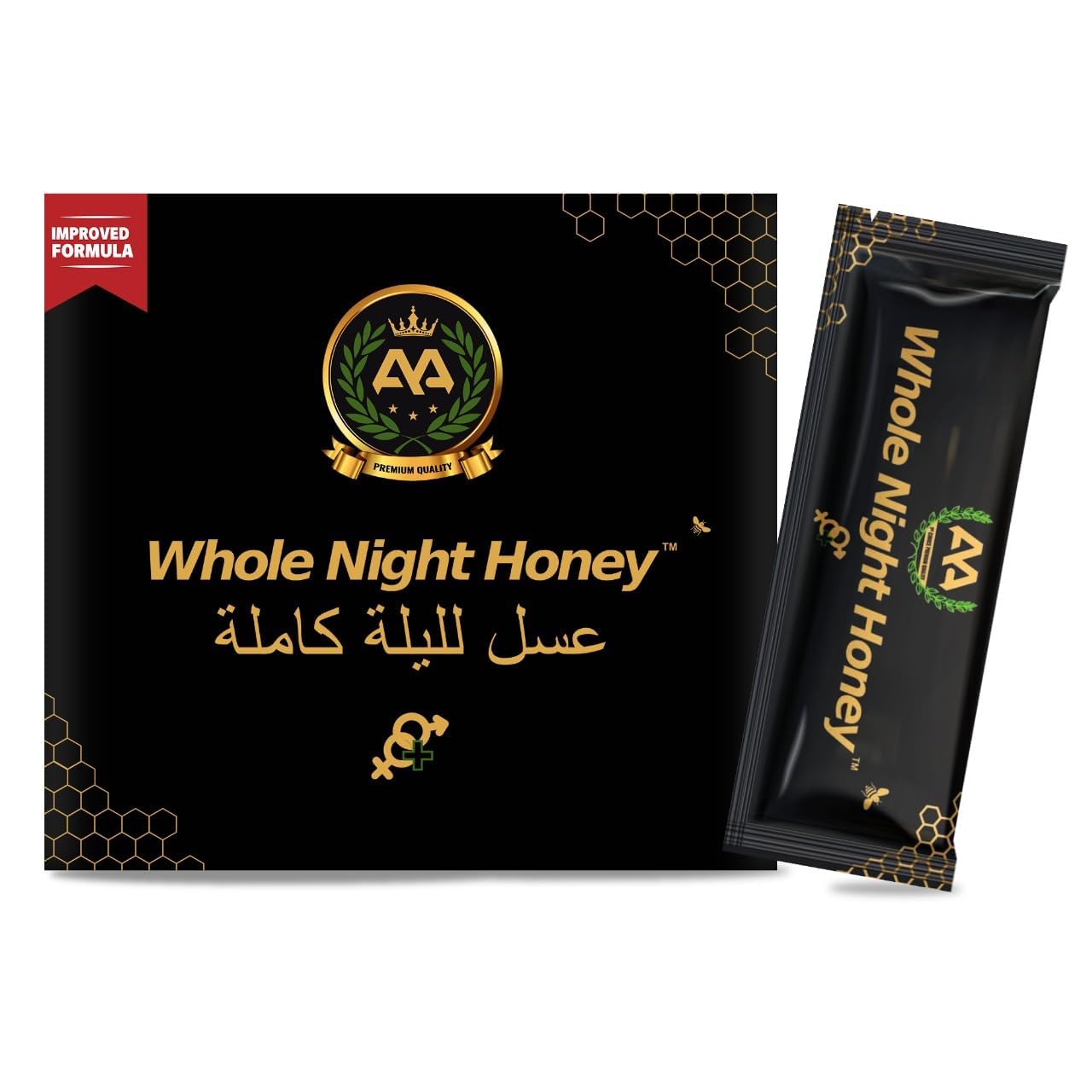 Whole Night Honey for Men | Royal Premium Honey Sachets Pack of 12 (15g Each) | Natural Energy & Vitality Support | On-the-Go Wellness Honey | Travel Friendly, No Added Sugar, Easy to Consume