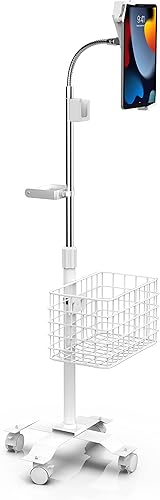 Soporte de suelo con cuello de cisne rodante  Soporte de cuello de cisne con cesta de metal, cuna y asa  para Apple iPad 789 Gen. 10.2 pulgadas