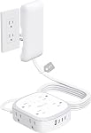 Couvercle de sortie Extension cordon court 3ft, NUTICT Flat Plug bande de puissance avec 8 Sorties & 3 USB-C & 1 USB-A Port, 13A/1625W, 1440J Protecteur de surpression, intérieur 3 Plug mural plat pour les espaces serrés, blanc