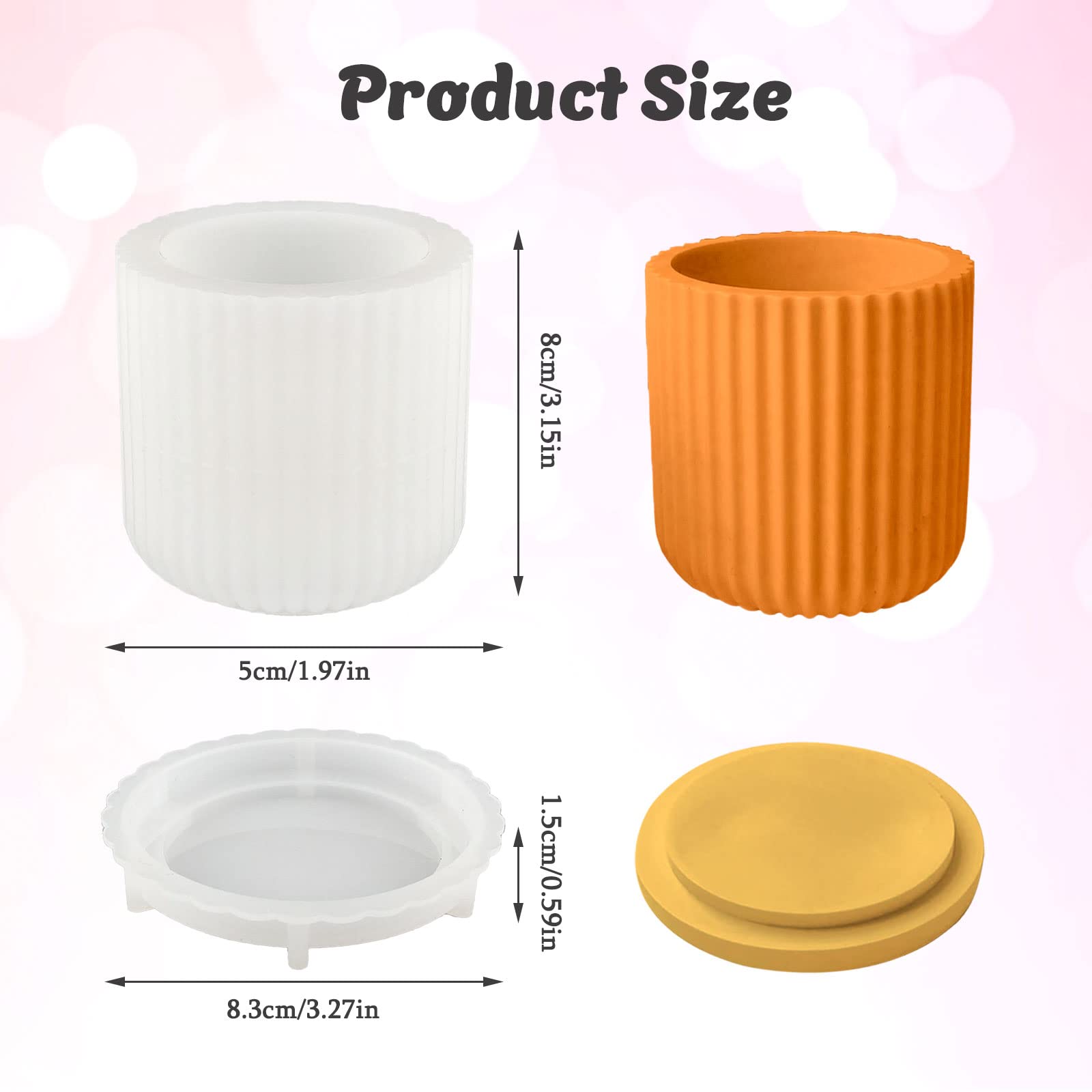 Moule en silicone bougeoir moule de coulée pot de bougie avec couvercle moule de coulée bougeoir en béton pot de moule en silicone avec couvercle cylindre rayé ciment porte-bougie moule