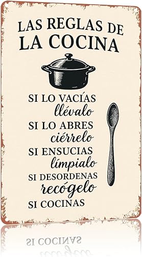 Letrero de metal vintage Las Reglas De La Cocina  Reglas de cocina, póster de arte con texto para decoración de pared del hogar, adecuado para