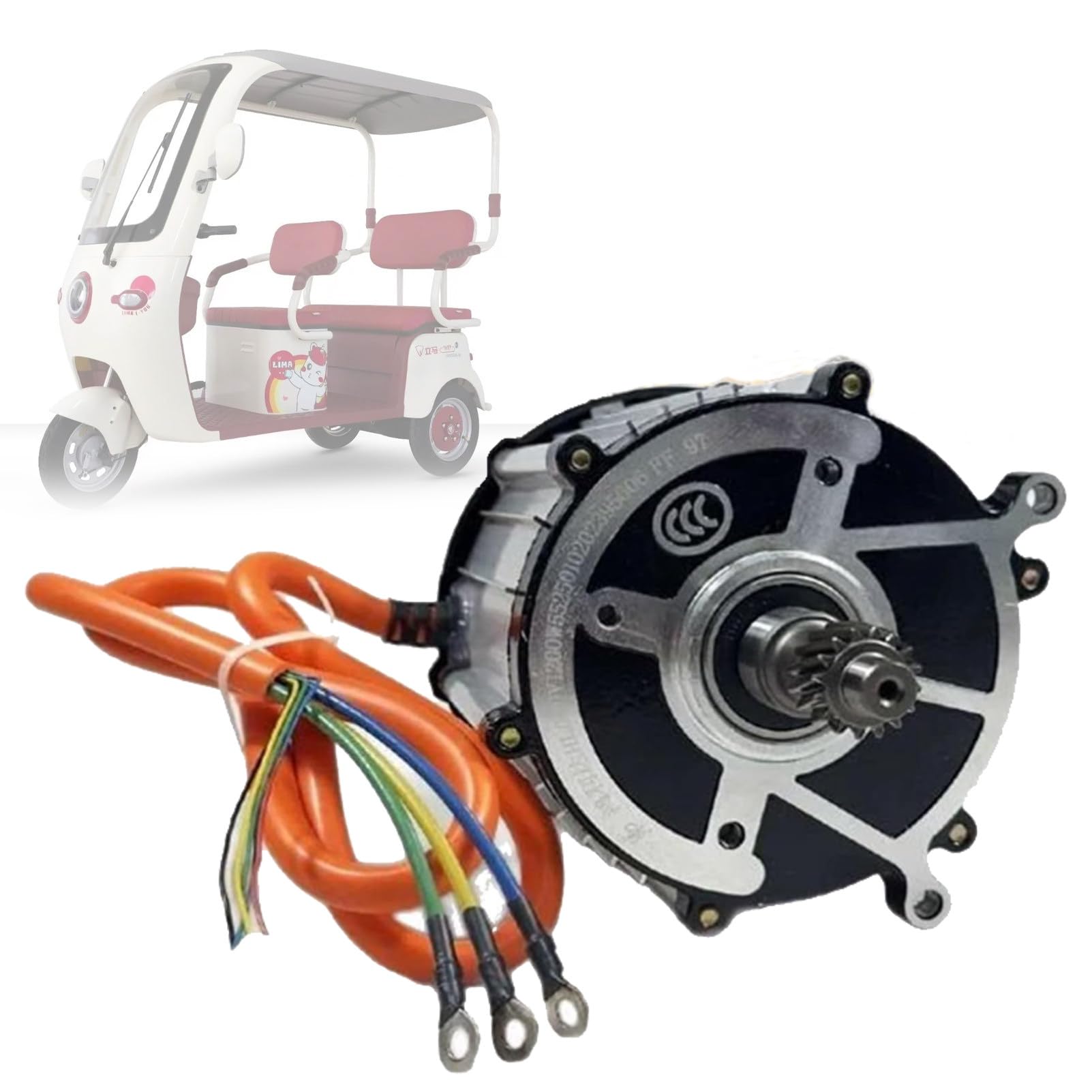 Ofyphth 1000W-4000W Electric Tricycle Motor, 48V / 60V / 72V Permanent Magnet Brushless Differential Motor, 16 Gear Shaft, for Electric Tricycle, Kart, DIY Accessories. 48V-2500W