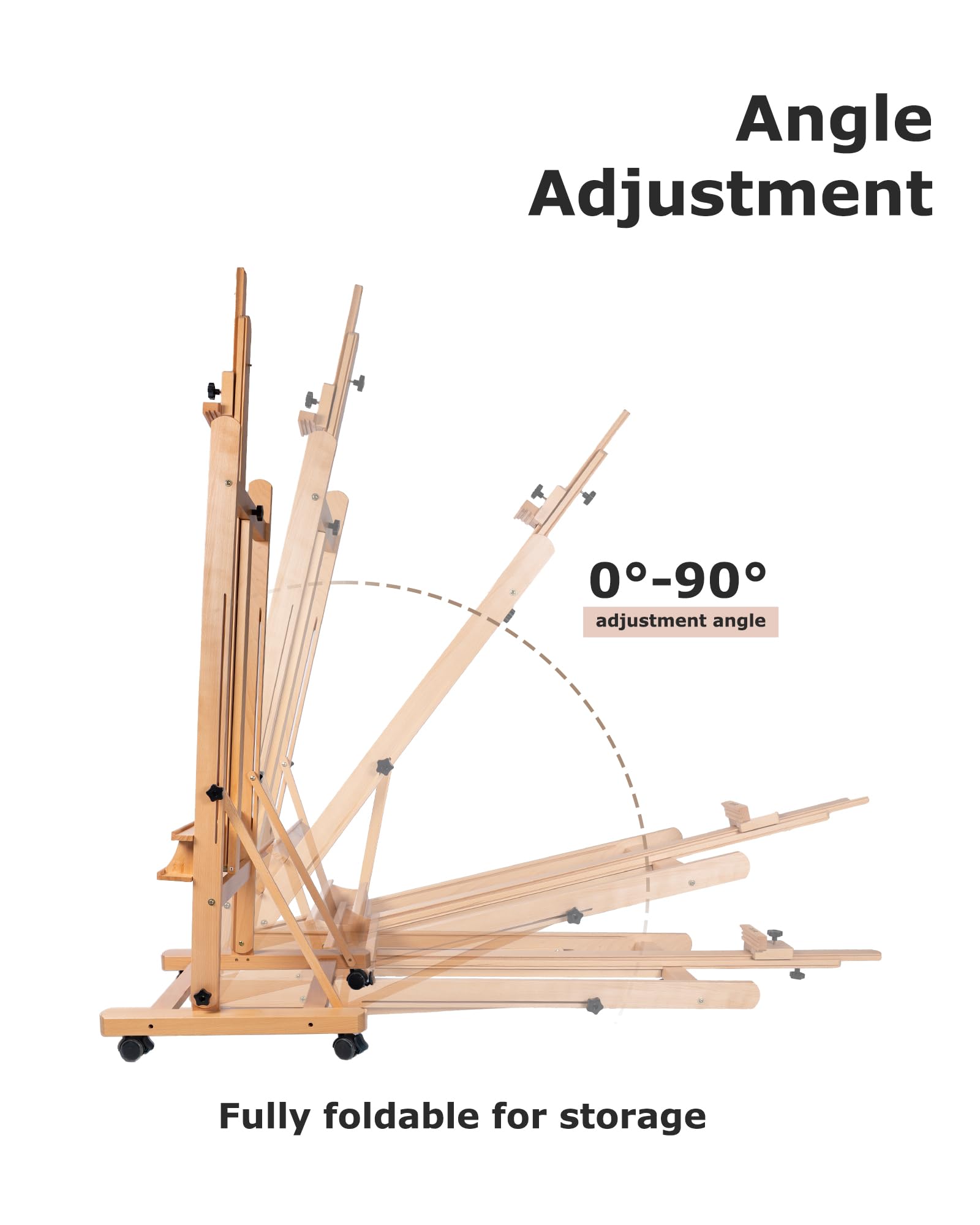 DJAR Drewniana sztaluga artystyczna do malowania, 180–360 cm, regulowana wysokość, drewniana duża artystyczna sztaluga podłogowa na kółkach, do 230 cm, kółka 360 stopni, dla dorosłych