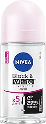 NIVEA Desodorante Antitranspirante Roll On Invisible Black & White Clear 50ml - Proteção prolongada de 48h, cuidado suave, ação antibacteriana, fórmula 5 em 1: anti-manchas, anti-odor