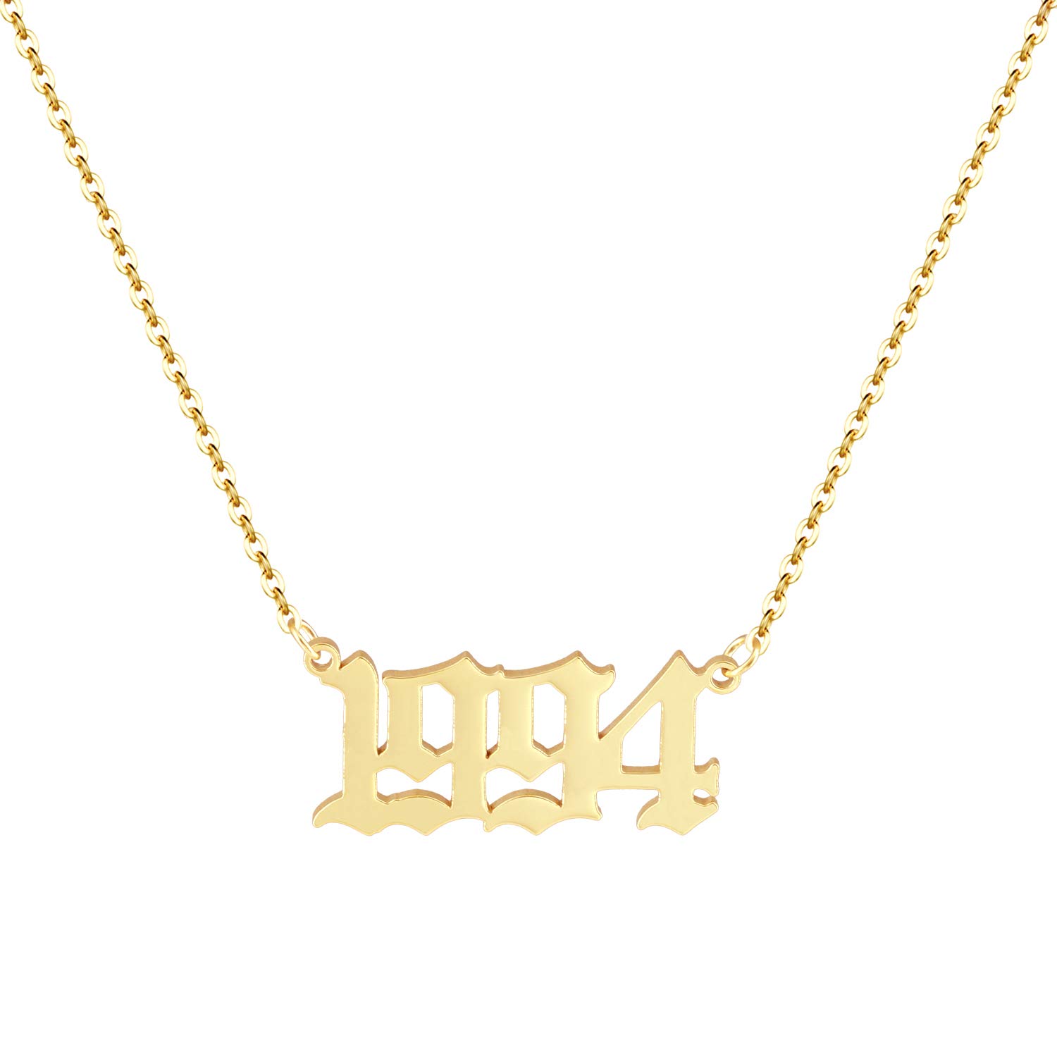 Aimber Birth Year Necklace 18K Gold Plated Birth Year Number Pendant Necklace Stainless Steel Birthday Year Necklace for Women,1970-2024
