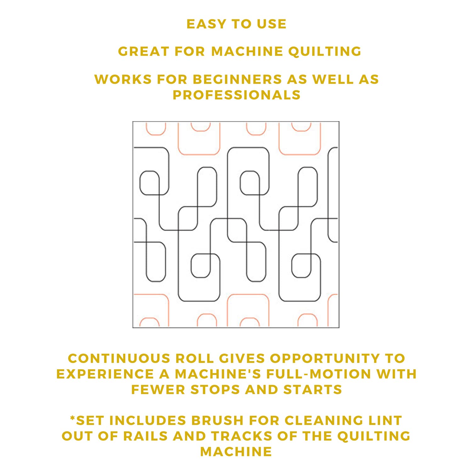 Quilting Pantographs Pattern Paper Roll - for Longarm Quilting Machines - Easy Rectangles Design Quilt Pantograph - Set Includes Long Arm Quilters Sewing Machine Rails and Tracks Cleaning Brush