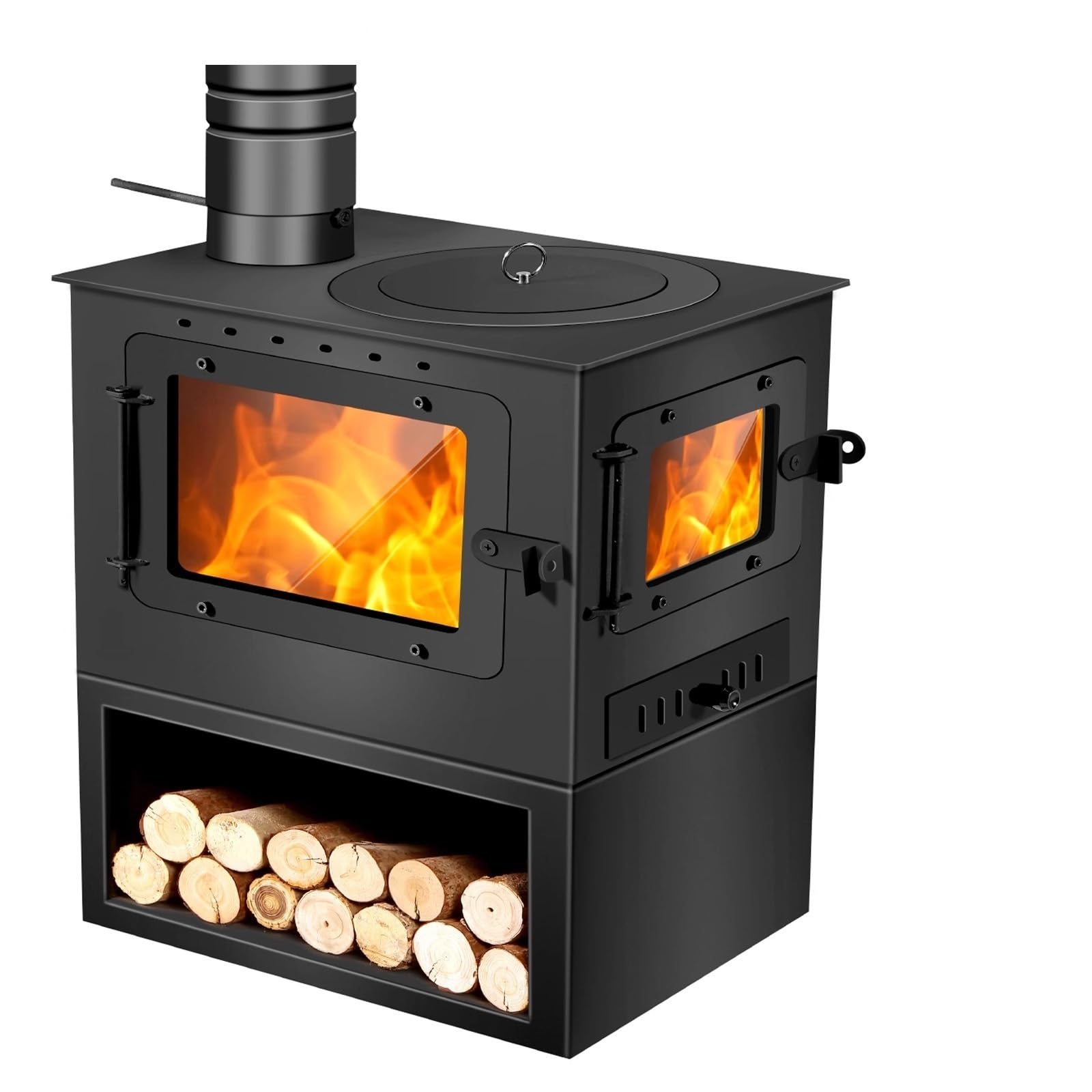 Stufa A Legna Ad Alta Efficienza – Riscaldatore In Acciaio Resistente Al Calore Con Visuale Del Fuoco Bifacciale, Riscaldamento Grande Spazio, Per Casa, Hotel(50 * 31 * 50cm)